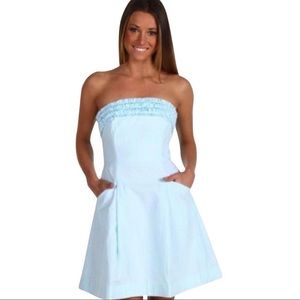 Lilly Pulitzer Blue Seersucker Strapless Dress